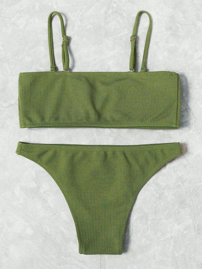 Ribbed Bandeau Bikini Set-swimwear-Des Mess