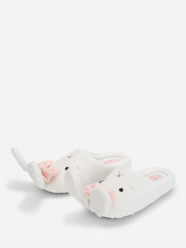 Rabbit Design Flat Slippers With Bow-shoes-Des Mess