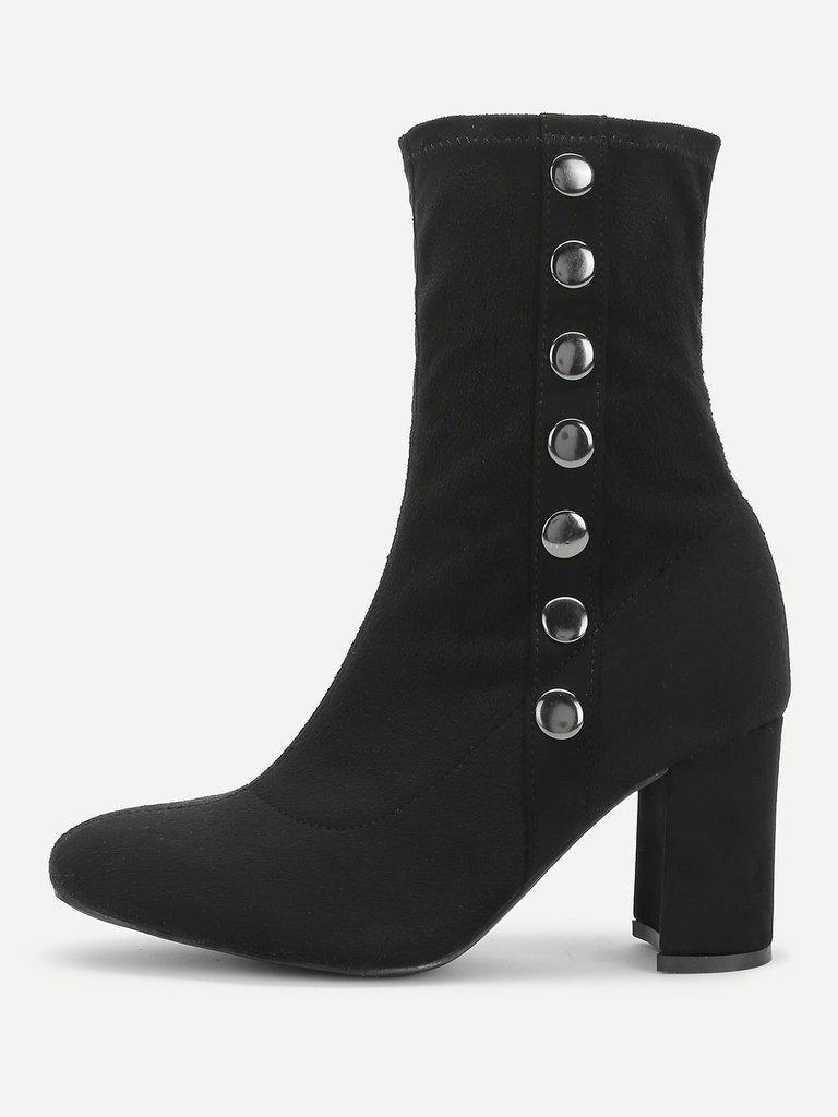 Side Button Block Heeled Suede Boots-shoes-Des Mess