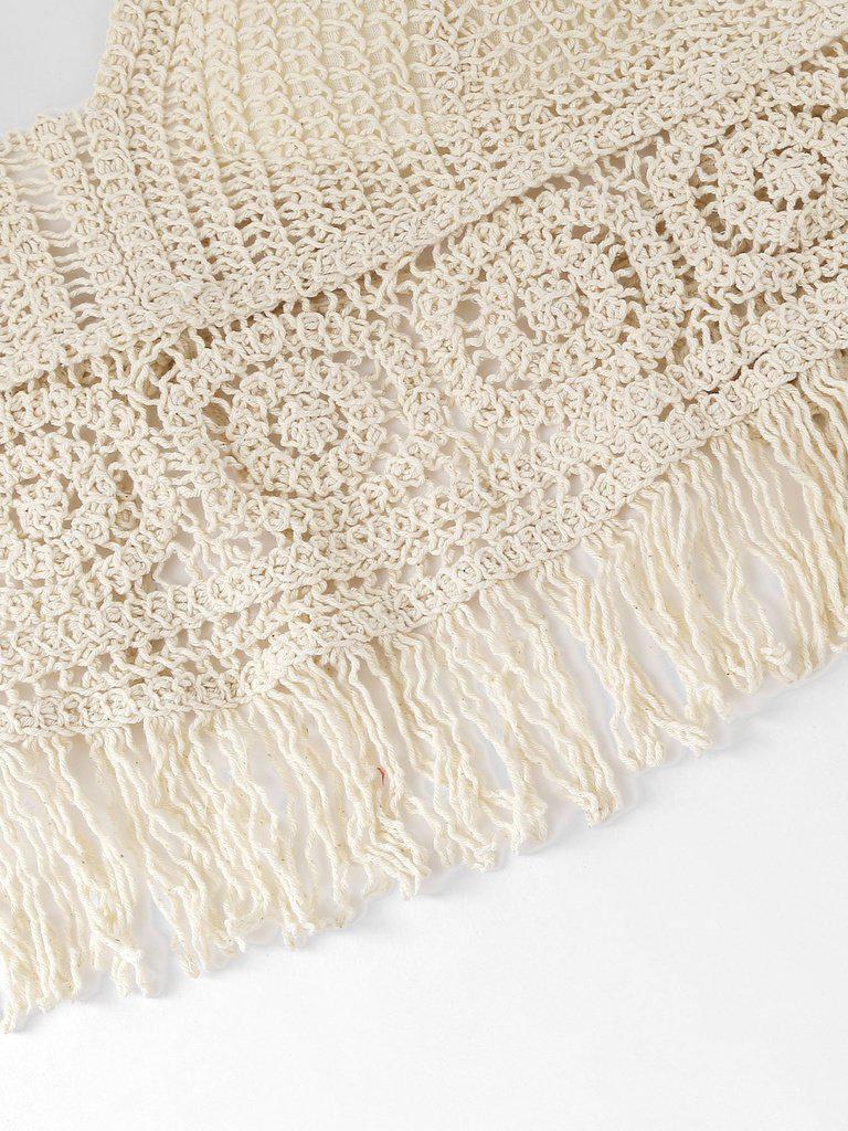 Hollow Out Fringe Hem Crocheted Halter Top--Des Mess