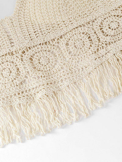 Hollow Out Fringe Hem Crocheted Halter Top--Des Mess