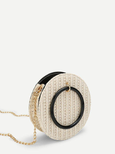 Ring Detail Straw Round Chain Bag-accessories-Des Mess