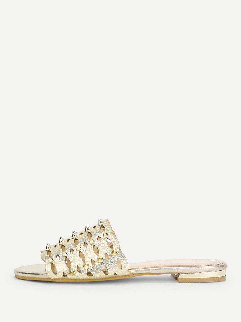 Laser Cut Rivet Detail Slides-shoes-Des Mess