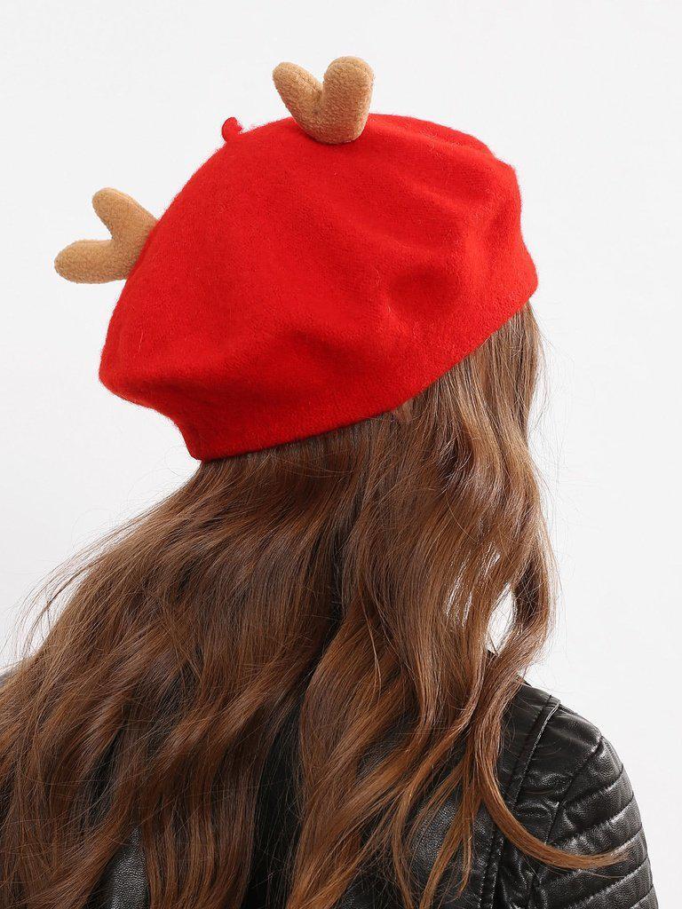 Christmas Antlers Beret Cap--Des Mess