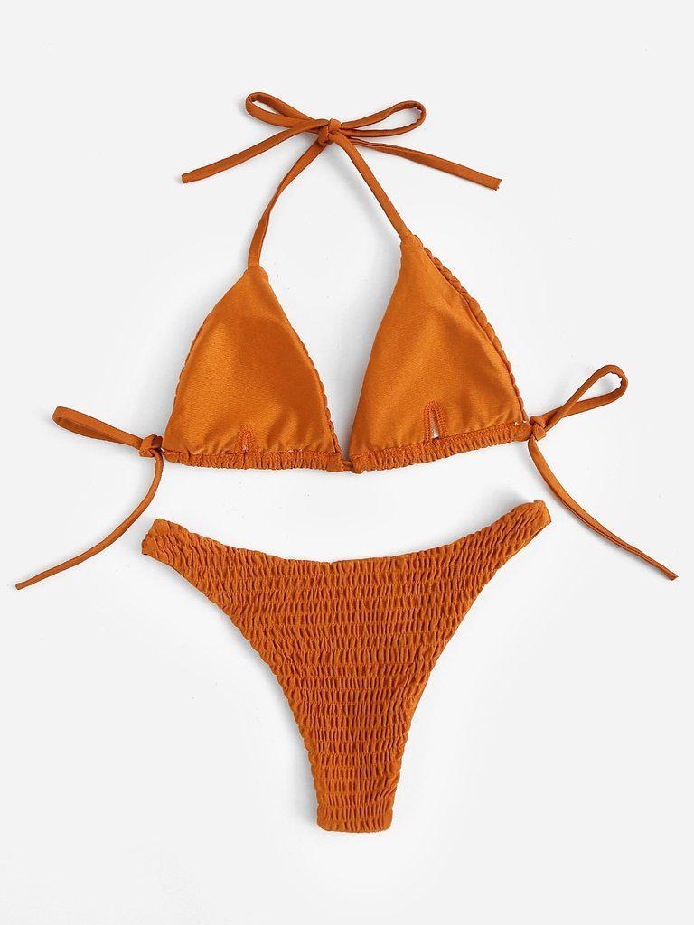 Tie Back Shirred Triangle Bikini Set--Des Mess