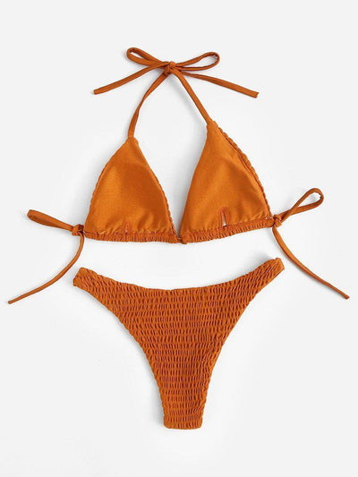 Tie Back Shirred Triangle Bikini Set--Des Mess