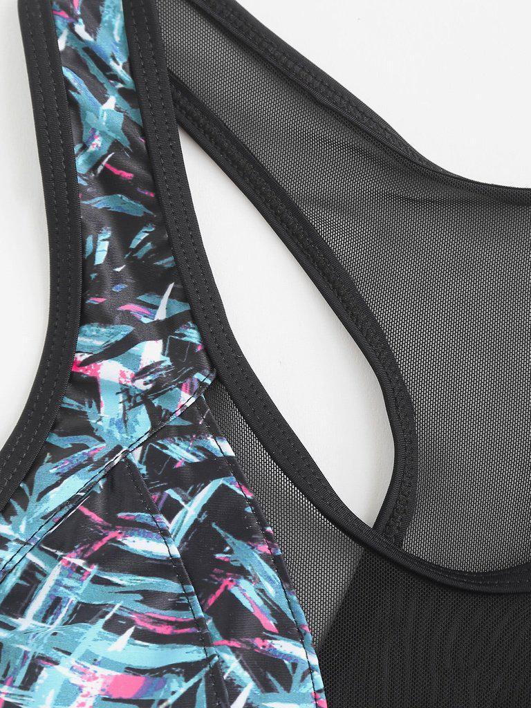 Mesh Insert Jungle Print Sports Bra-sportswear-Des Mess
