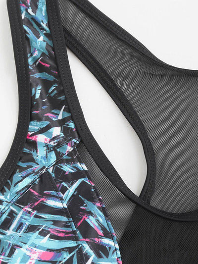 Mesh Insert Jungle Print Sports Bra-sportswear-Des Mess