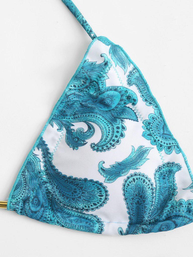 Paisley Print Self Tie Bikini Set-swimwear-Des Mess