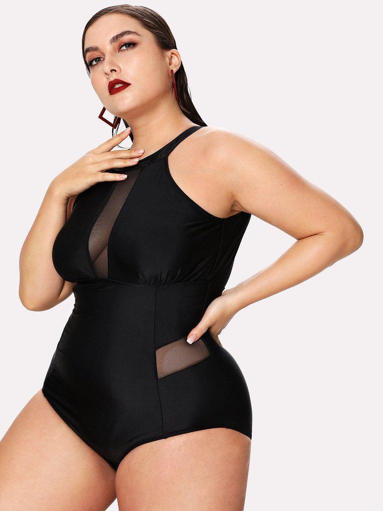 Mesh Panel High Neck Swimsuit-swimwear-Des Mess