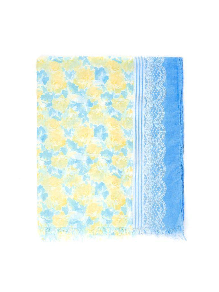 Flower Print Frayed Trim Scarf-accessories-Des Mess