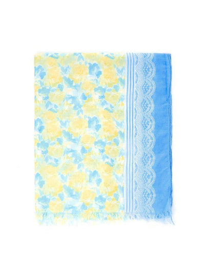 Flower Print Frayed Trim Scarf-accessories-Des Mess