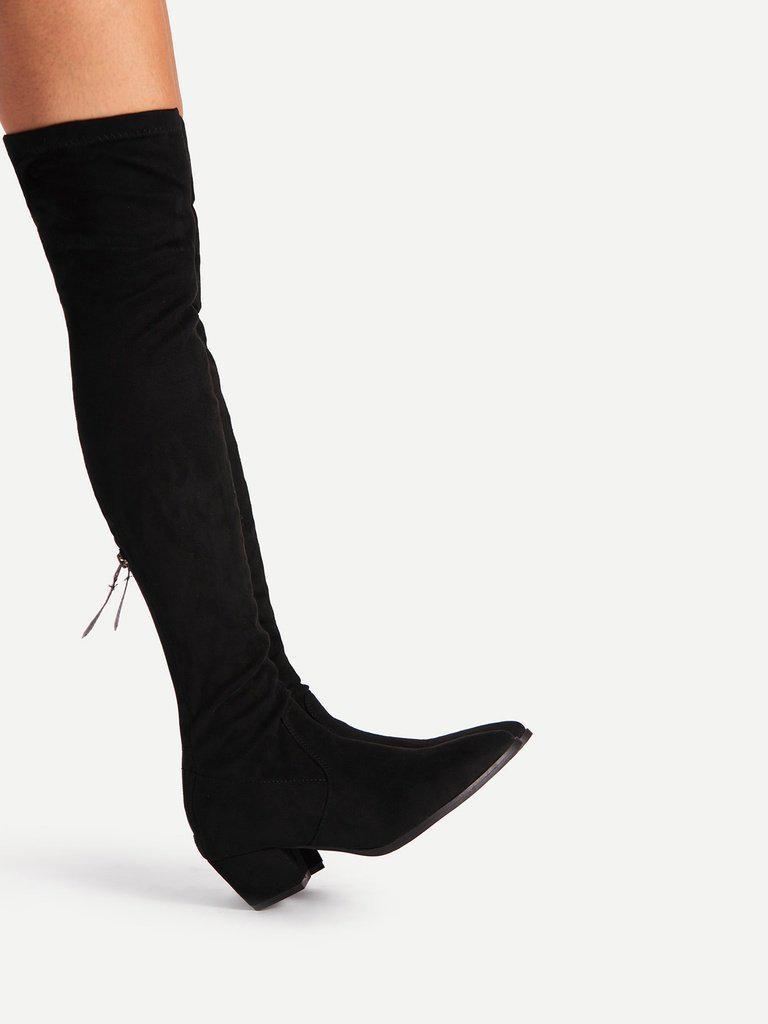Back Zipper Block Heeled Thigh High Boots-shoes-Des Mess