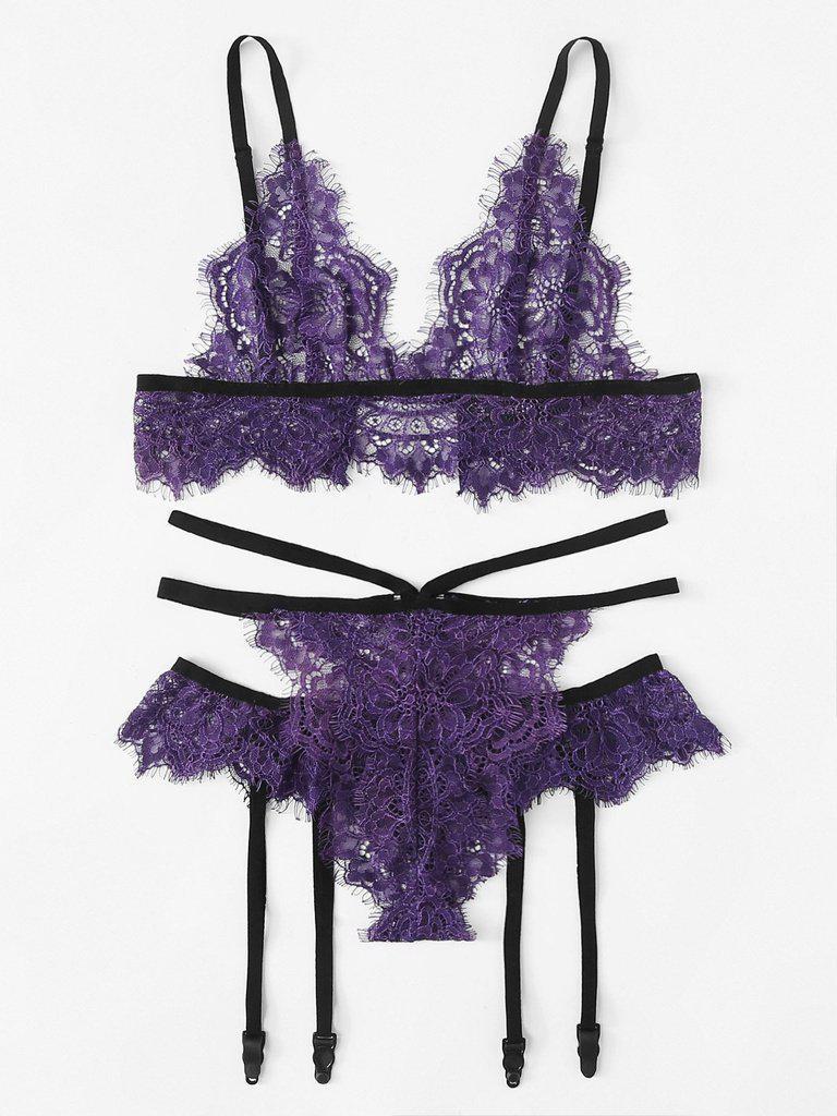 Floral Lace Harness Lingerie Set-lingerie-Des Mess