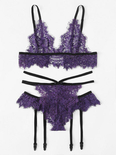 Floral Lace Harness Lingerie Set-lingerie-Des Mess