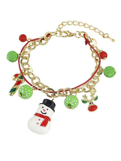 New Christmas Gift Colorful Balls Snowman Deer Charms Bracelet--Des Mess