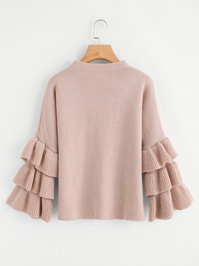 Pearl Beaded Layered Ruffle Sleeve Jumper-outerwear-Des Mess