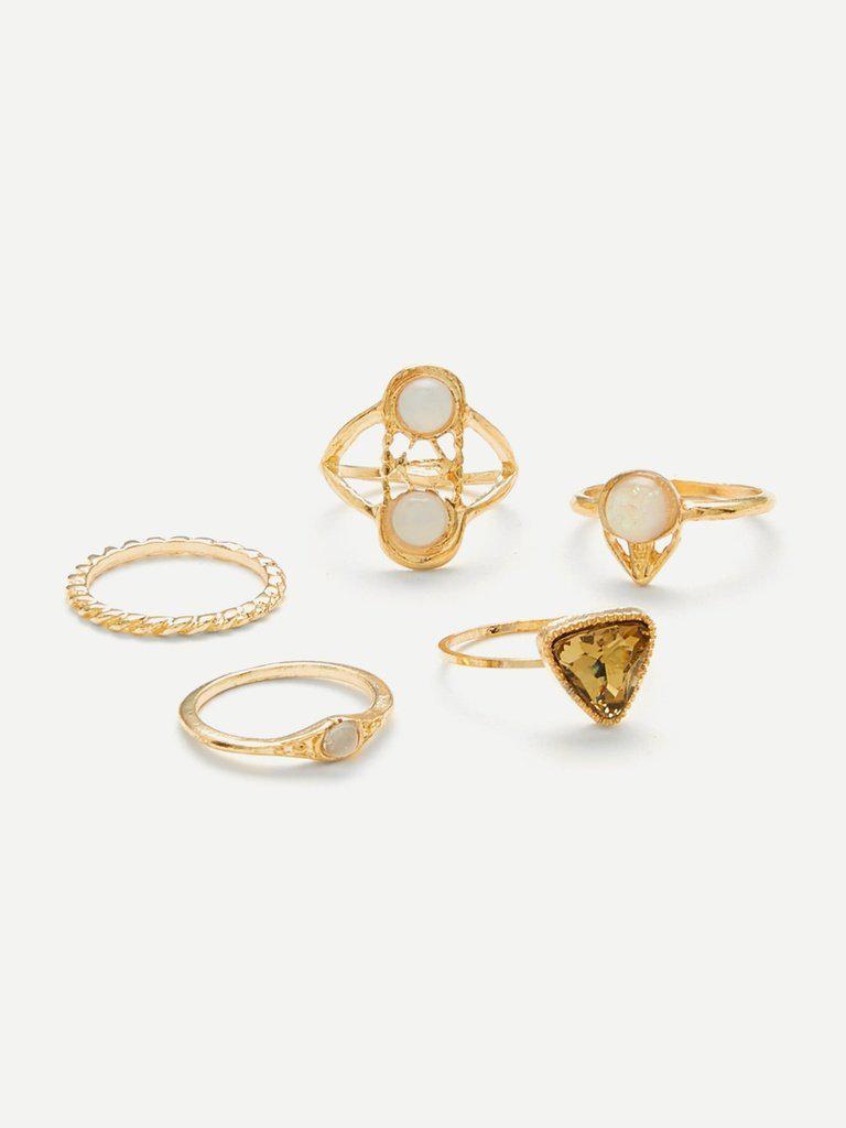 Triangle & Round Design Ring Set 5Pcs-jewelry-Des Mess
