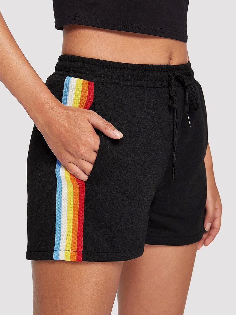 Striped Tape Side Drawstring Waist Shorts-bottom-Des Mess
