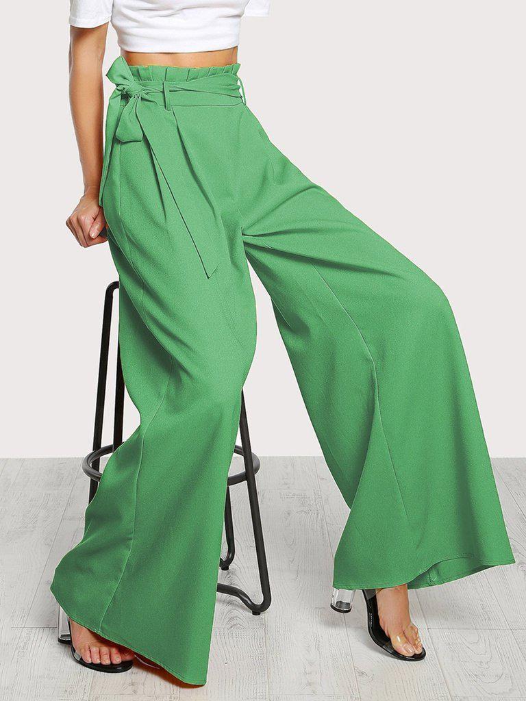 Frill Waist Belted Palazzo Pants-bottom-Des Mess
