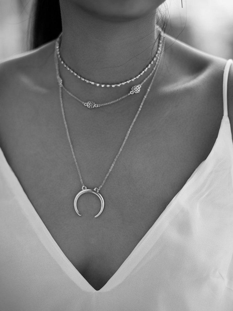Moon & Flower Design Chain Necklace Set 4pcs-jewelry-Des Mess