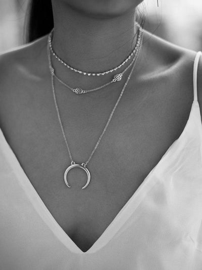 Moon & Flower Design Chain Necklace Set 4pcs-jewelry-Des Mess
