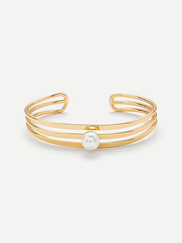 Faux Pearl Open Cuff Bracelet-jewelry-Des Mess