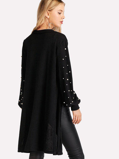 Pearl Beading Balloon Sleeve Cardigan-outerwear-Des Mess