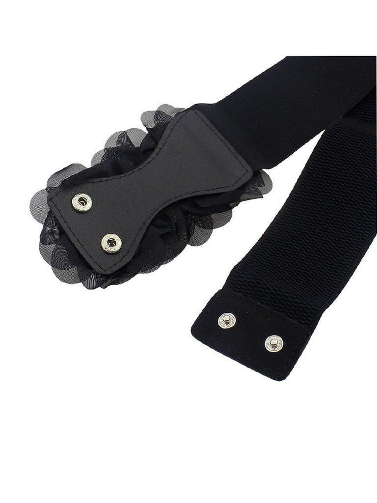 Black Chiffon Flower Elastic Wide Belt-accessories-Des Mess