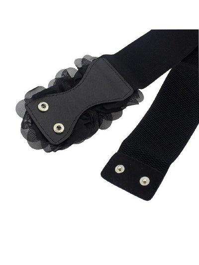 Black Chiffon Flower Elastic Wide Belt-accessories-Des Mess