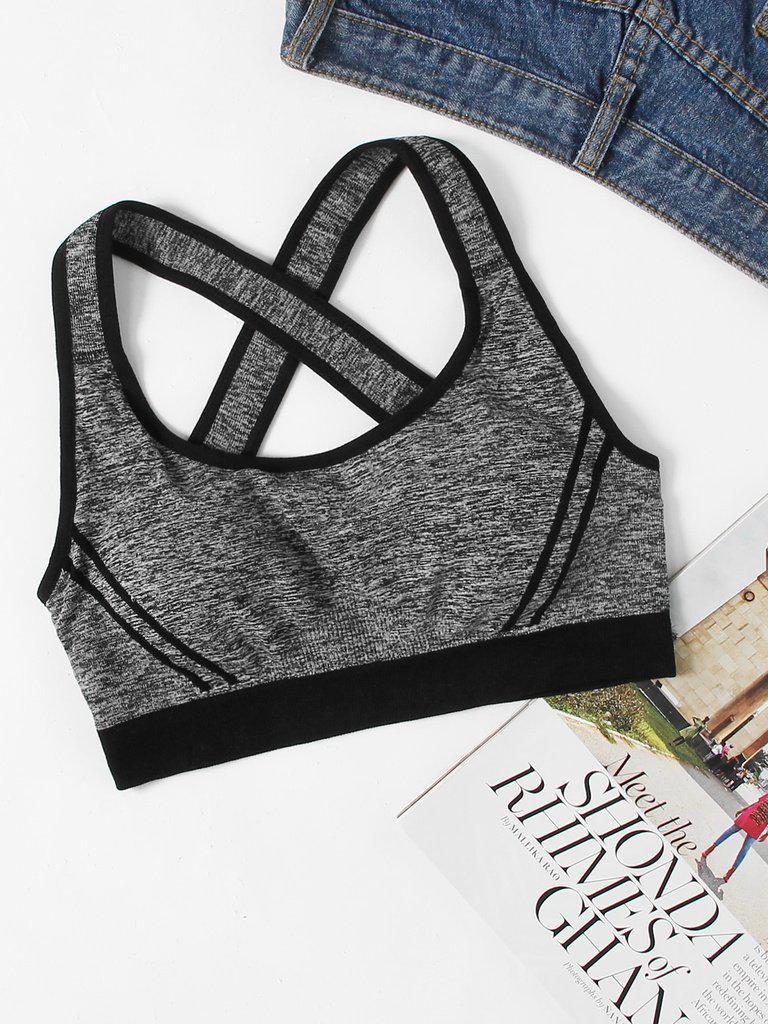 Criss Cross Back Contrast Piping Sports Bra-sportswear-Des Mess