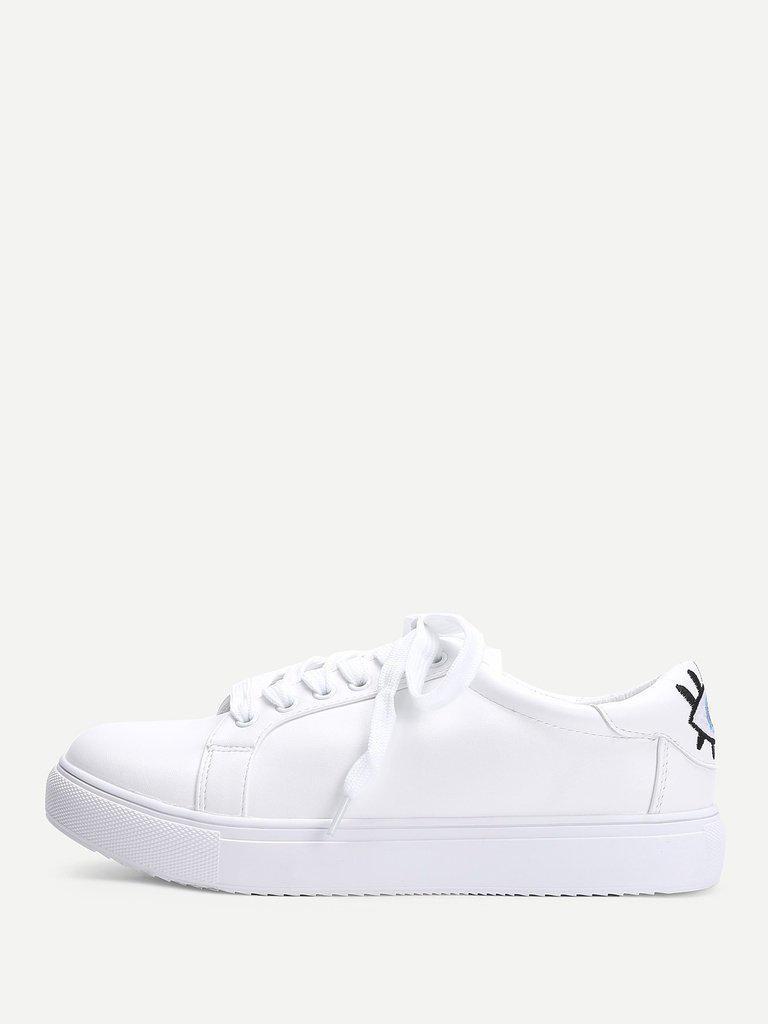 Eye Embroidery Lace Up Slip On Sneakers-shoes-Des Mess
