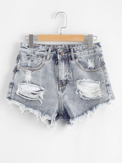 Raw Hem Ripped Denim Shorts-bottom-Des Mess