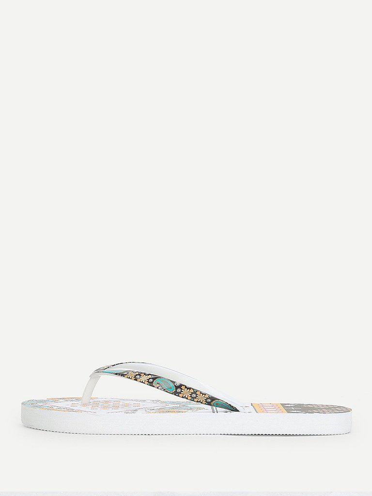 Mixed Print Flat Slippers-shoes-Des Mess