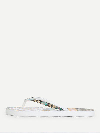 Mixed Print Flat Slippers-shoes-Des Mess