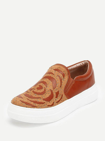 Rhinestone Detail Flatform PU Sneakers-shoes-Des Mess