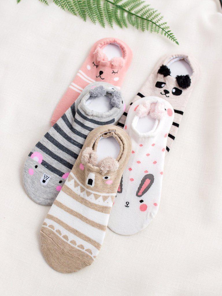 Striped Design Cartoon Socks 5Pairs-accessories-Des Mess