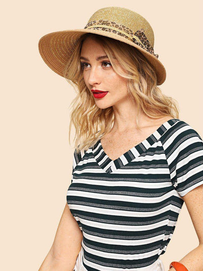 Leopard Bow Decorated Straw Hat--Des Mess
