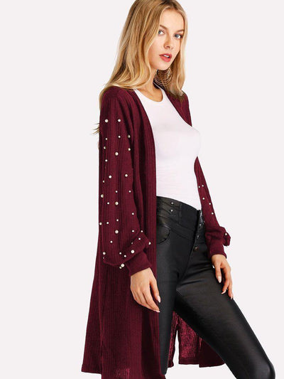 Pearl Beading Balloon Sleeve Cardigan-outerwear-Des Mess