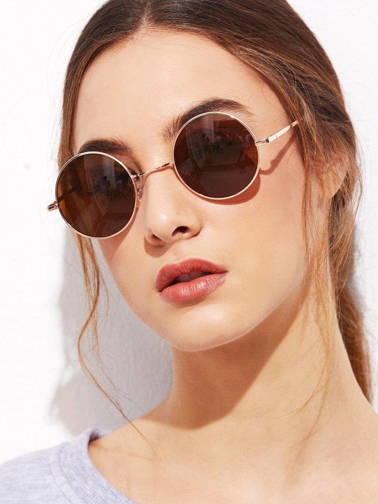 Gold Frame Brown Round Lens Sunglasses-accessories-Des Mess