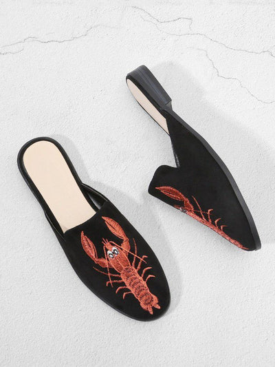 Shrimp Embroidery Flat Mules-shoes-Des Mess