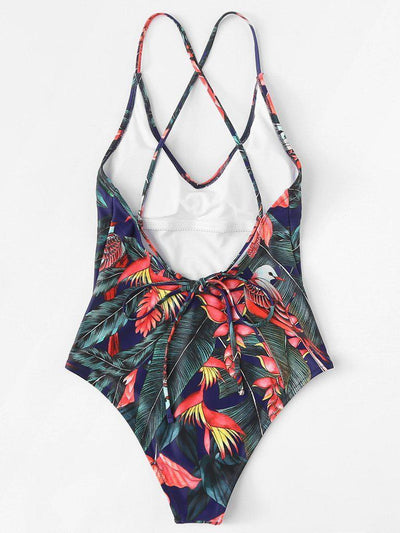 Crisscross Tropical Print Swimsuit-swimwear-Des Mess