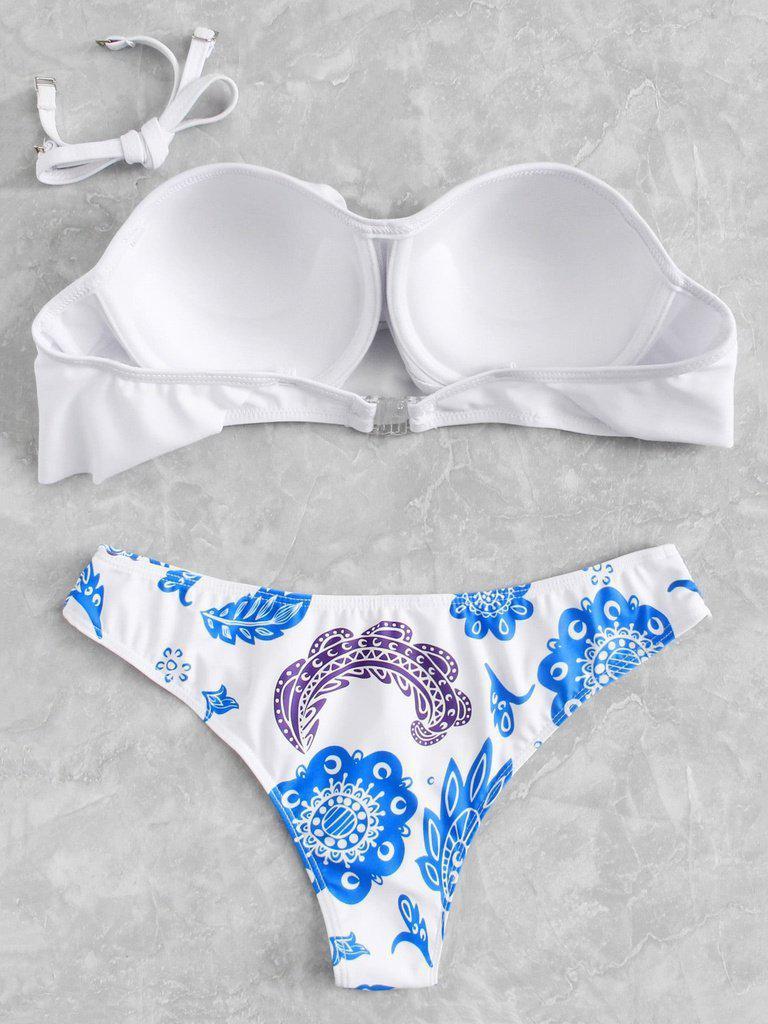 Flower Print Bandeau Bikini Set-swimwear-Des Mess