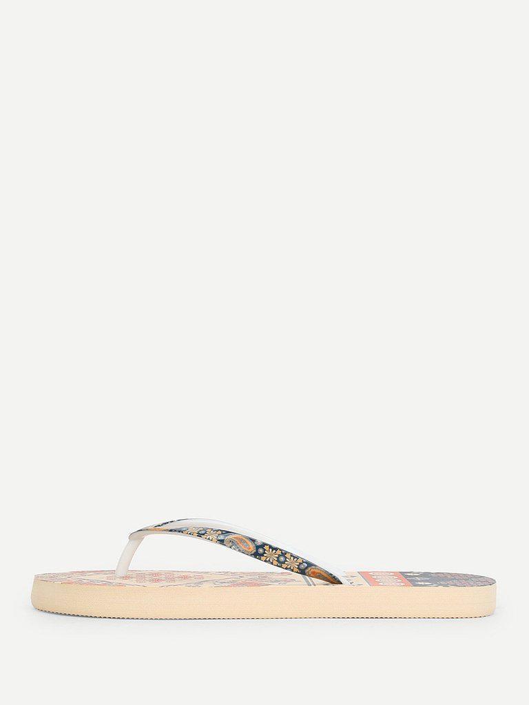 Mixed Print Flat Slippers-shoes-Des Mess