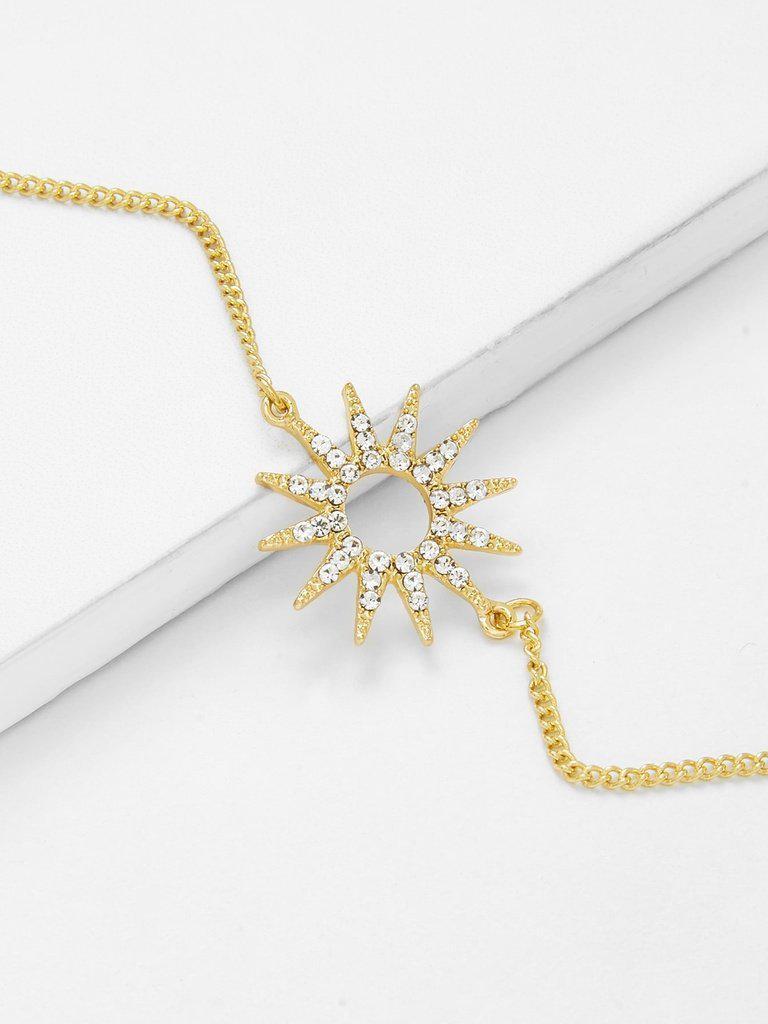 Rhinestone Detail Sun God Charm Chain Bracelet--Des Mess