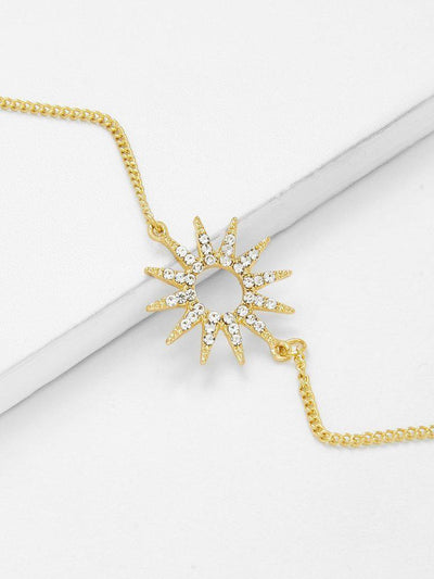 Rhinestone Detail Sun God Charm Chain Bracelet--Des Mess