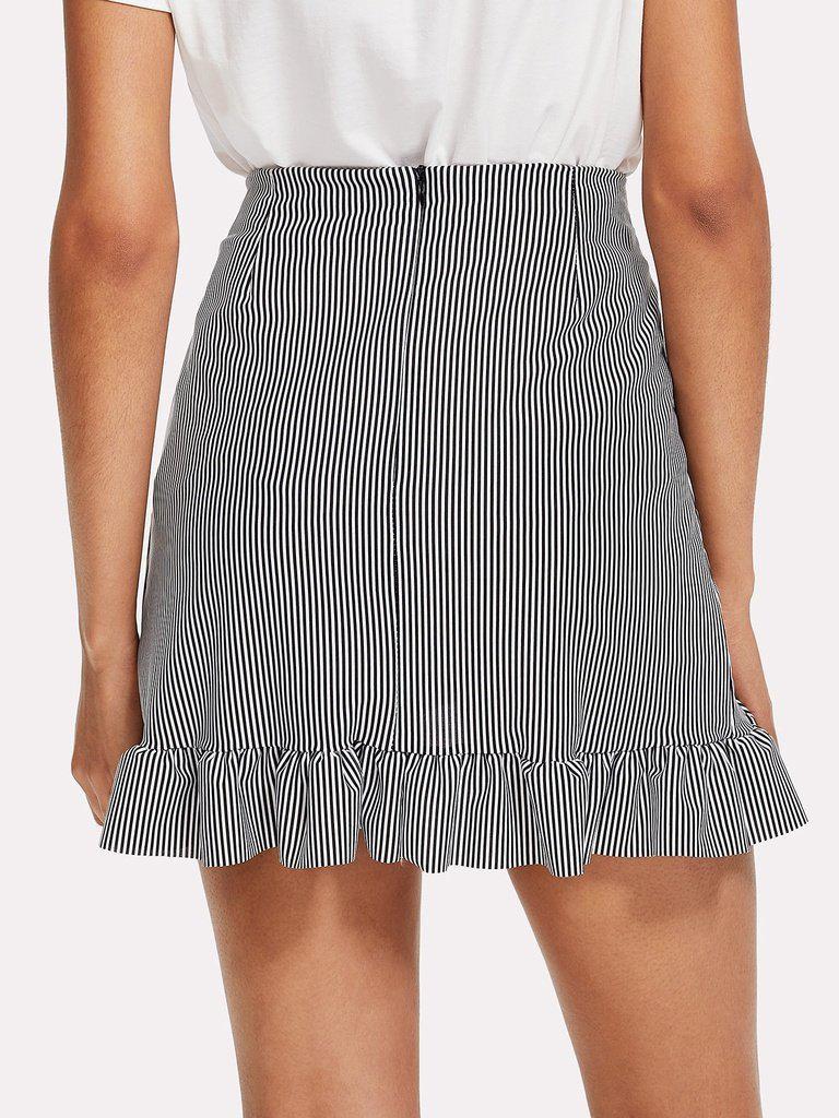 Striped Ruffle Hem Overlap Skirt-bottom-Des Mess