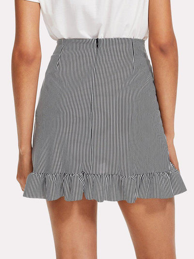Striped Ruffle Hem Overlap Skirt-bottom-Des Mess
