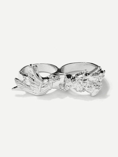 Bird Detail Double Finger Ring-jewelry-Des Mess