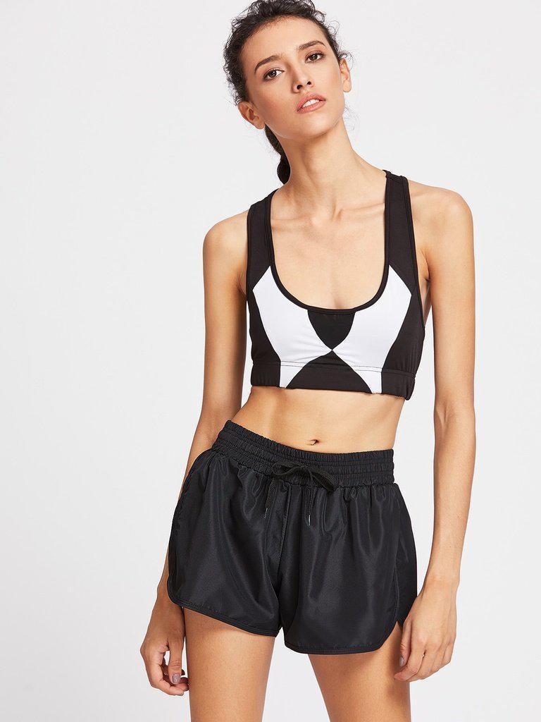 Drawstring Waist Dolphin Hem Sports Shorts-sportswear-Des Mess